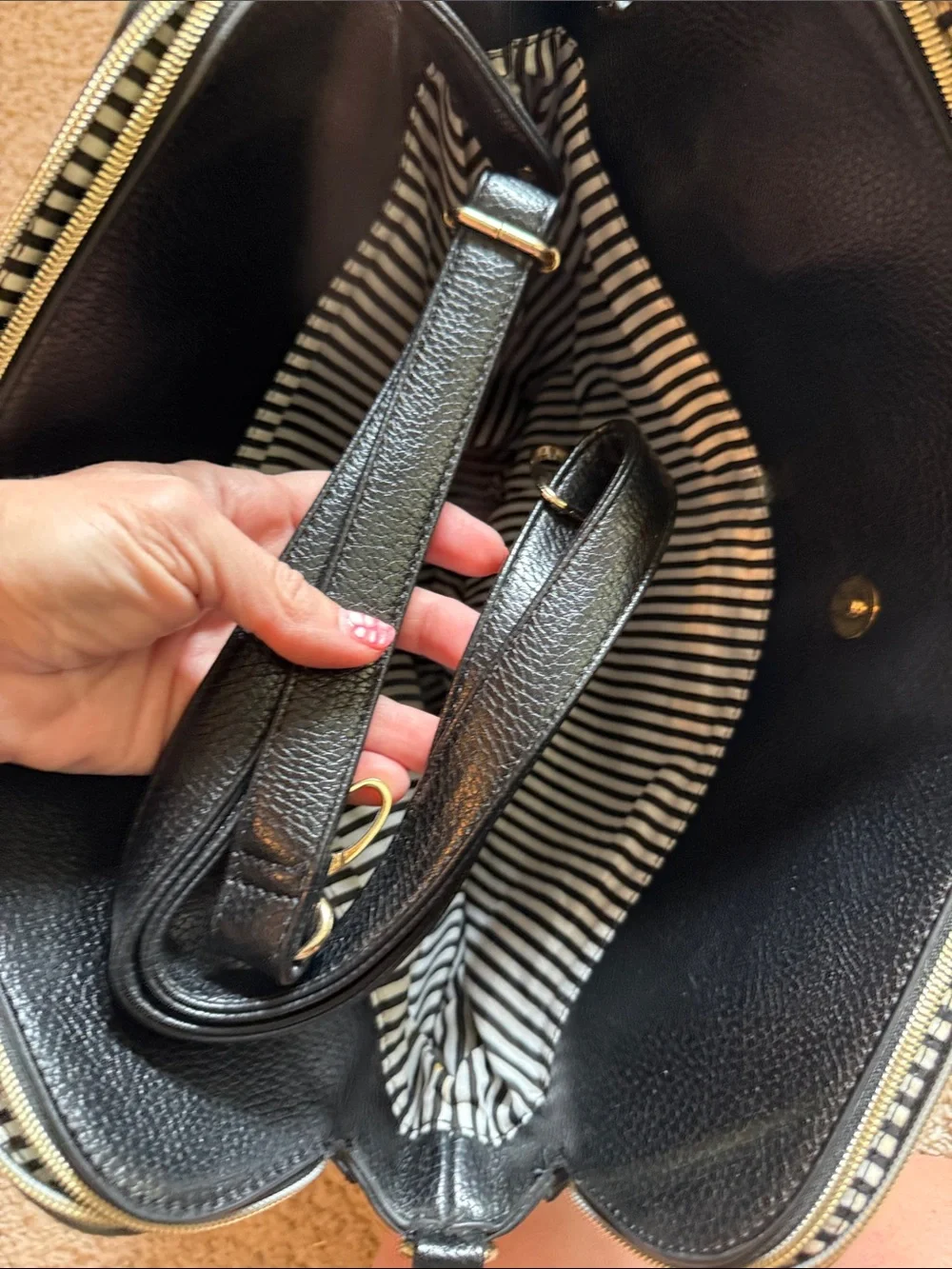 JustFab Black Pebbled Leather Tote with Gold Hardware